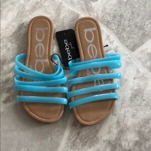 NWT BEBE blue & tan strappy summer flats sandals girls size 1